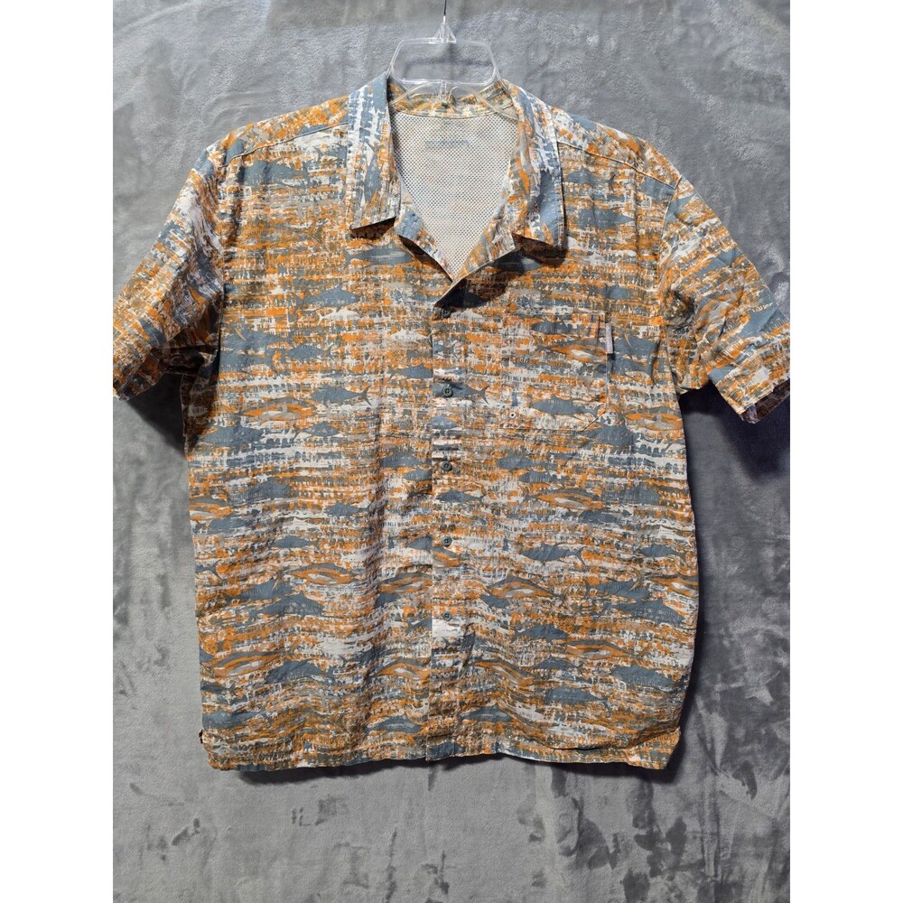 Columbia PFG Fishing Shirt Mens XL* Orange Fish Print Outdoors Casual Vented
